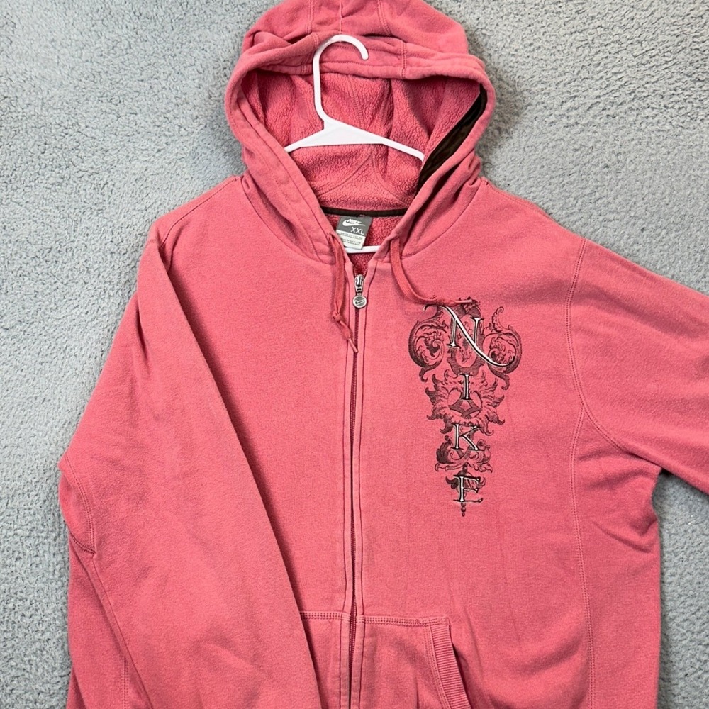 Nike Hoodie Womens 2XL Full Zip Pink Ornate Graphic Fleece Sweatshirt Drawstring